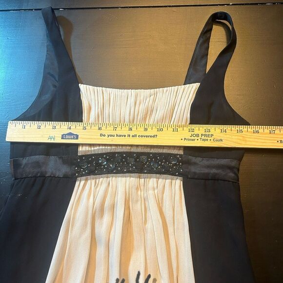 BCBG MaxAzria modest Silk Chiffon Evening Gown Maxi Dress Black Cream Size 6 - Picture 9 of 14